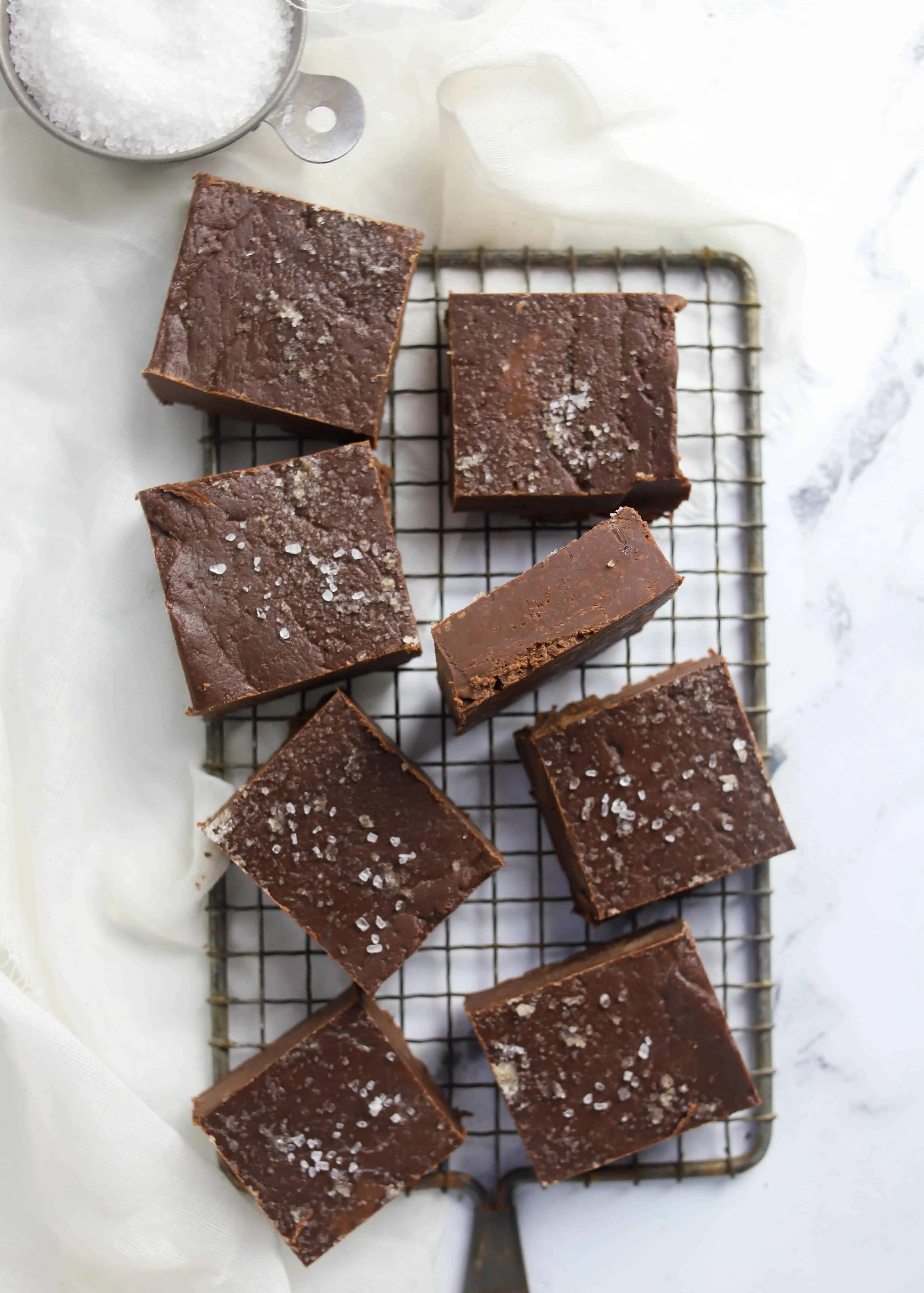 squares of Nutella fudge on a cooling rack
