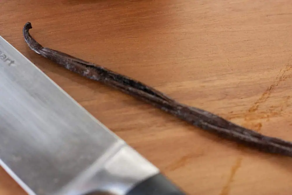 Vanilla bean split open lengthwise