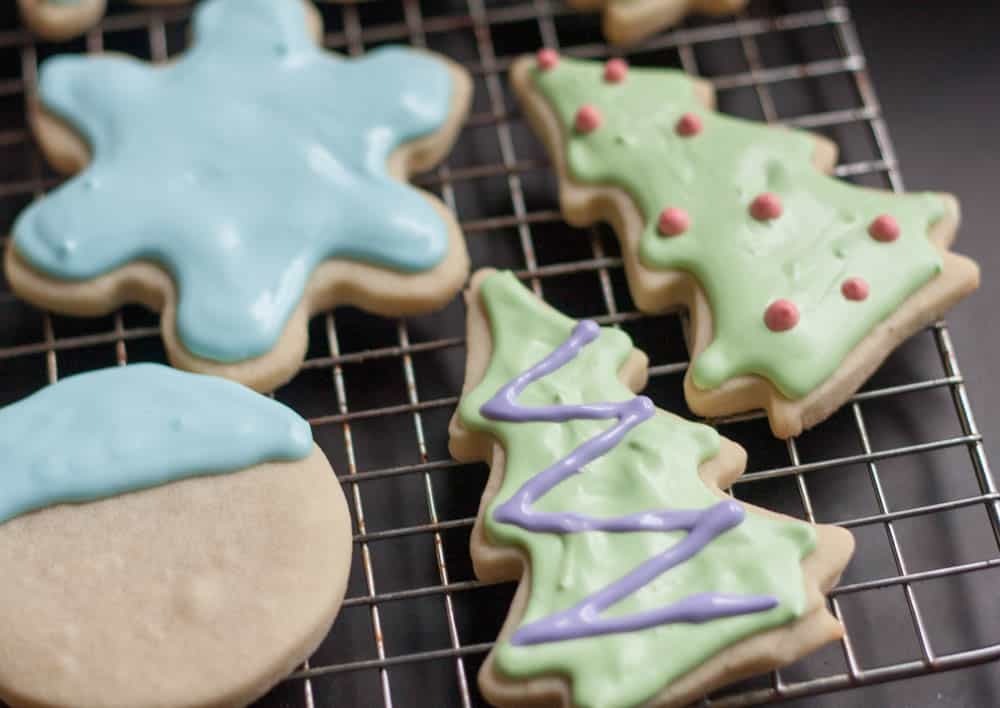 decorated sugar cookies on a cooling rack