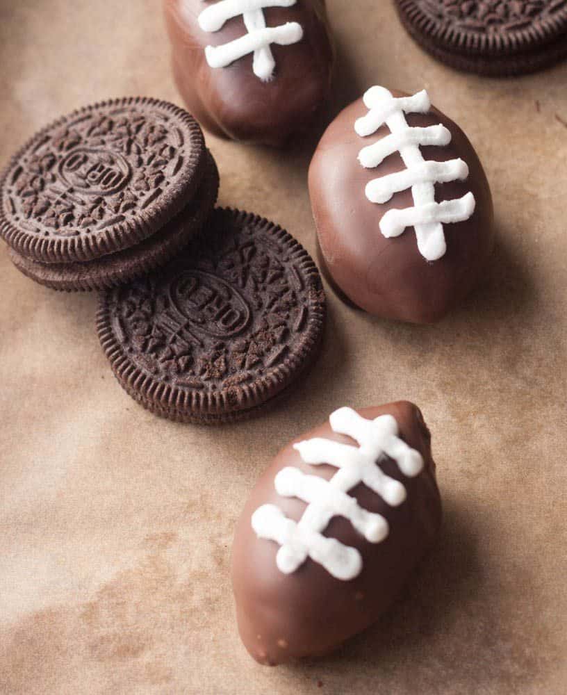 football shaped chocolate balls and oreo cookies