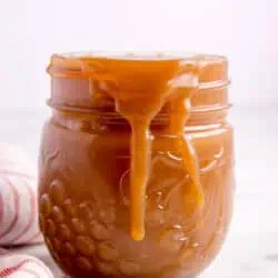 glass jar of caramel sauce