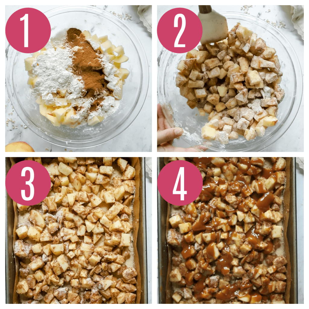 step by step photo of making apple filling for caramel apple bars
