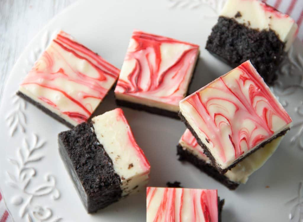 a plate of white chocolate peppermint fudge brownies