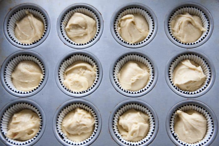 champagne cupcake batter in a pan