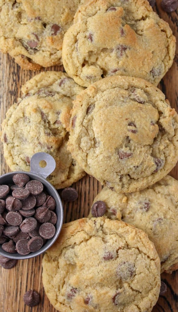 chocolate chip cookies on a cutting board