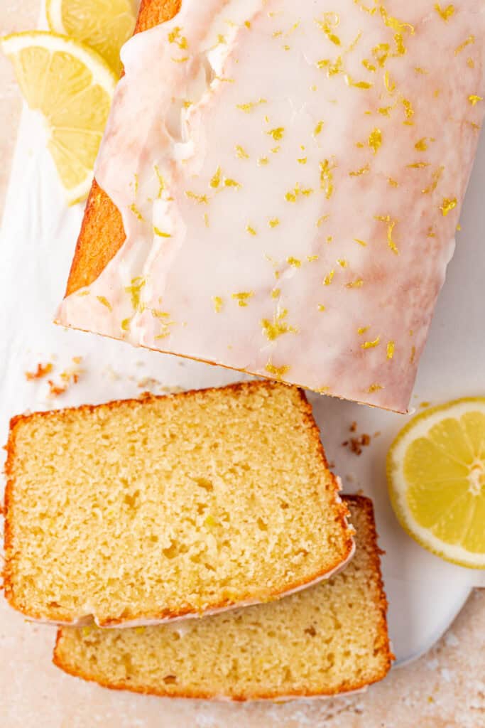 lemon bread with two slices sliced