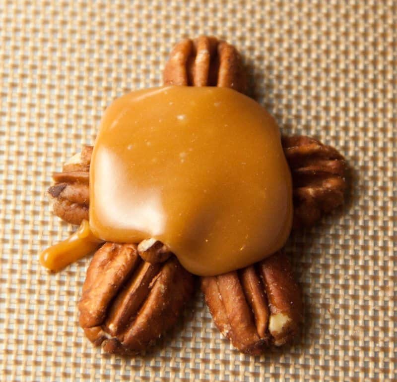 pecans with caramel on top for homemade turtles