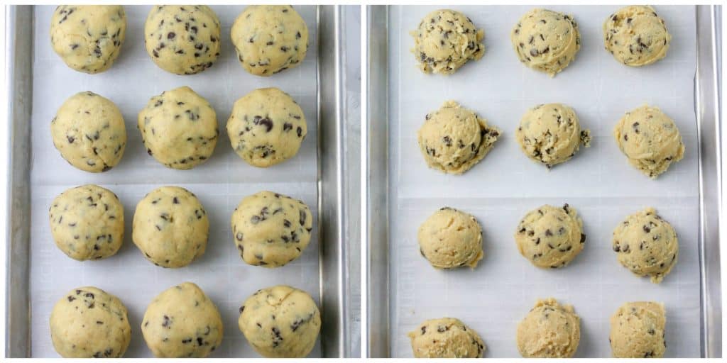 cookie dough balls on cookie sheet
