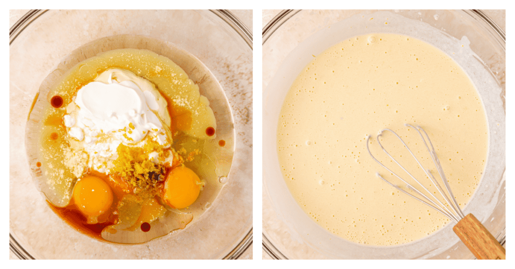 wet ingredients in a bowl whisked together