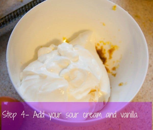 sourcream, vanilla and zest in a bowl