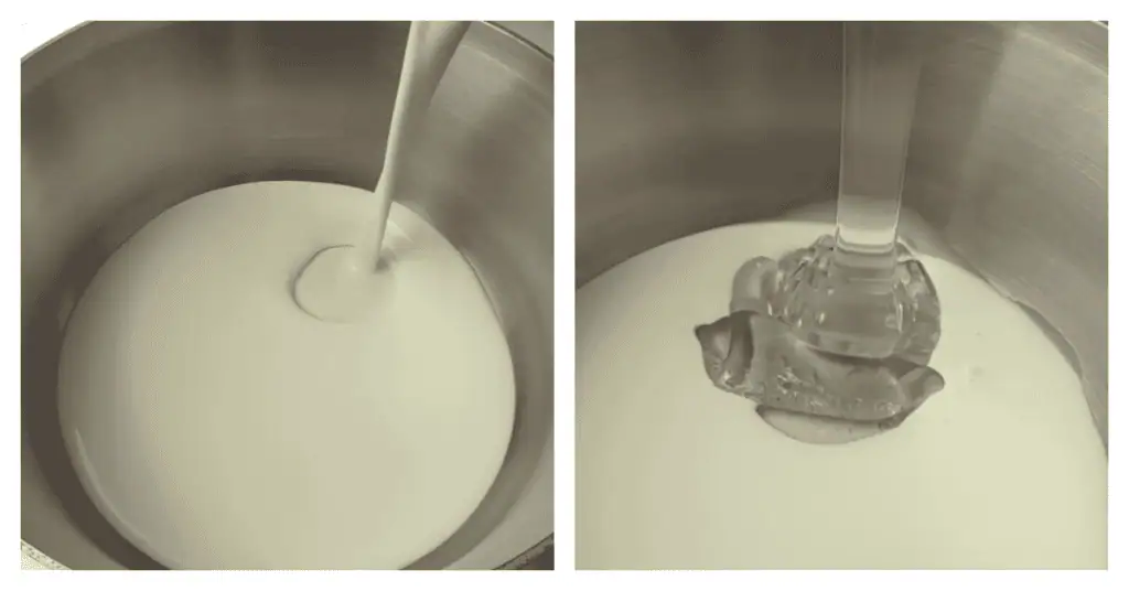 heavy cream and corn syrup added to a saucepan