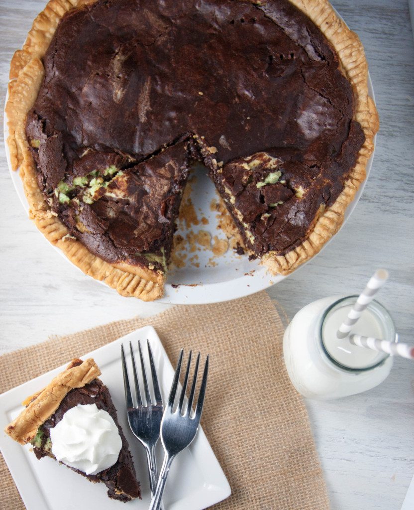mint cheesecake layered brownie pie
