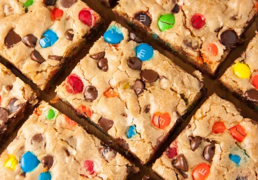 M&M Chocolate Chip Brown Butter Blondies squares