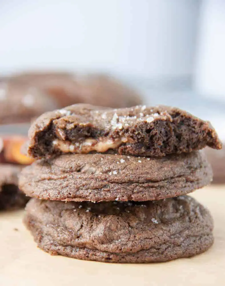 three rolo stuffed cookies