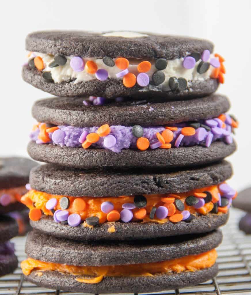 Halloween Chocolate sugar cookies stacked