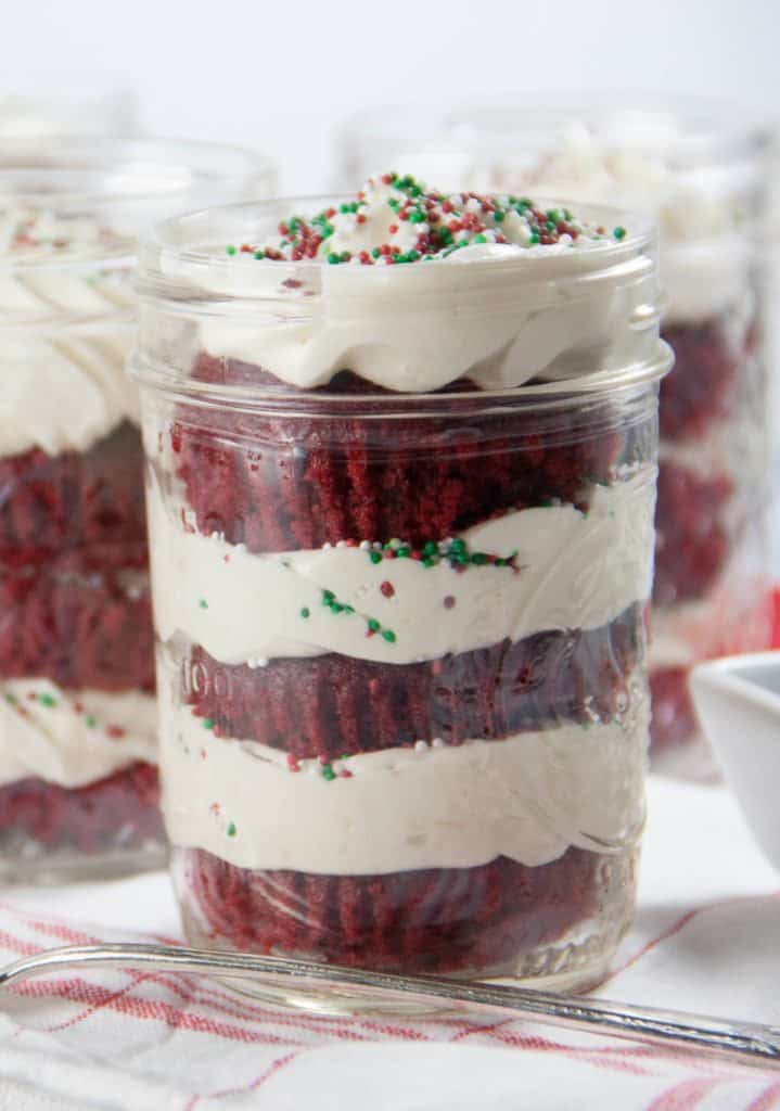 red velvet cupcake in a jar
