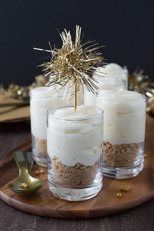 champagne cheesecake shooters in shot glasses