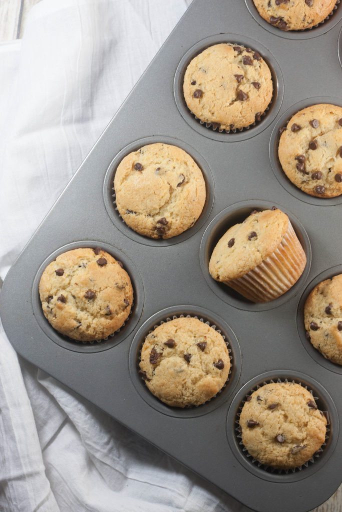 chocolate chip muffins in a pan