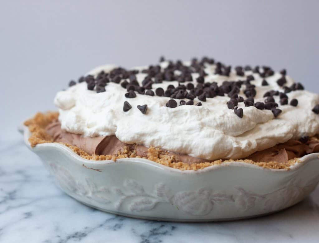 Whole Bailey's Chocolate irish Cream Pie topped with whipped cream