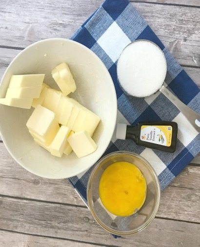 Butter, sugar, vanilla, and egg yolks