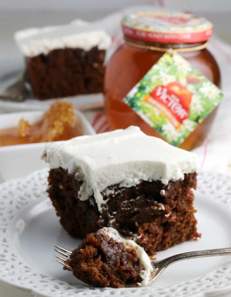 slice of gingerbread cake on a plate