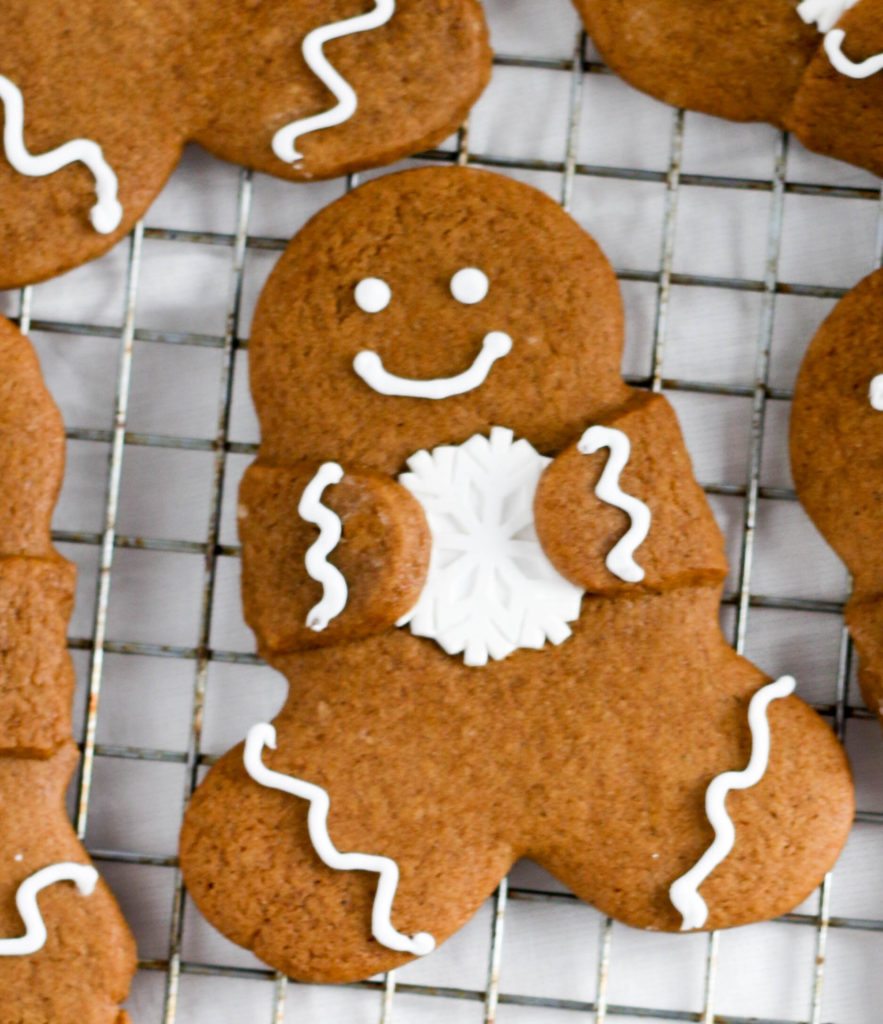 gingerbread cut out cookie on a cooling rack