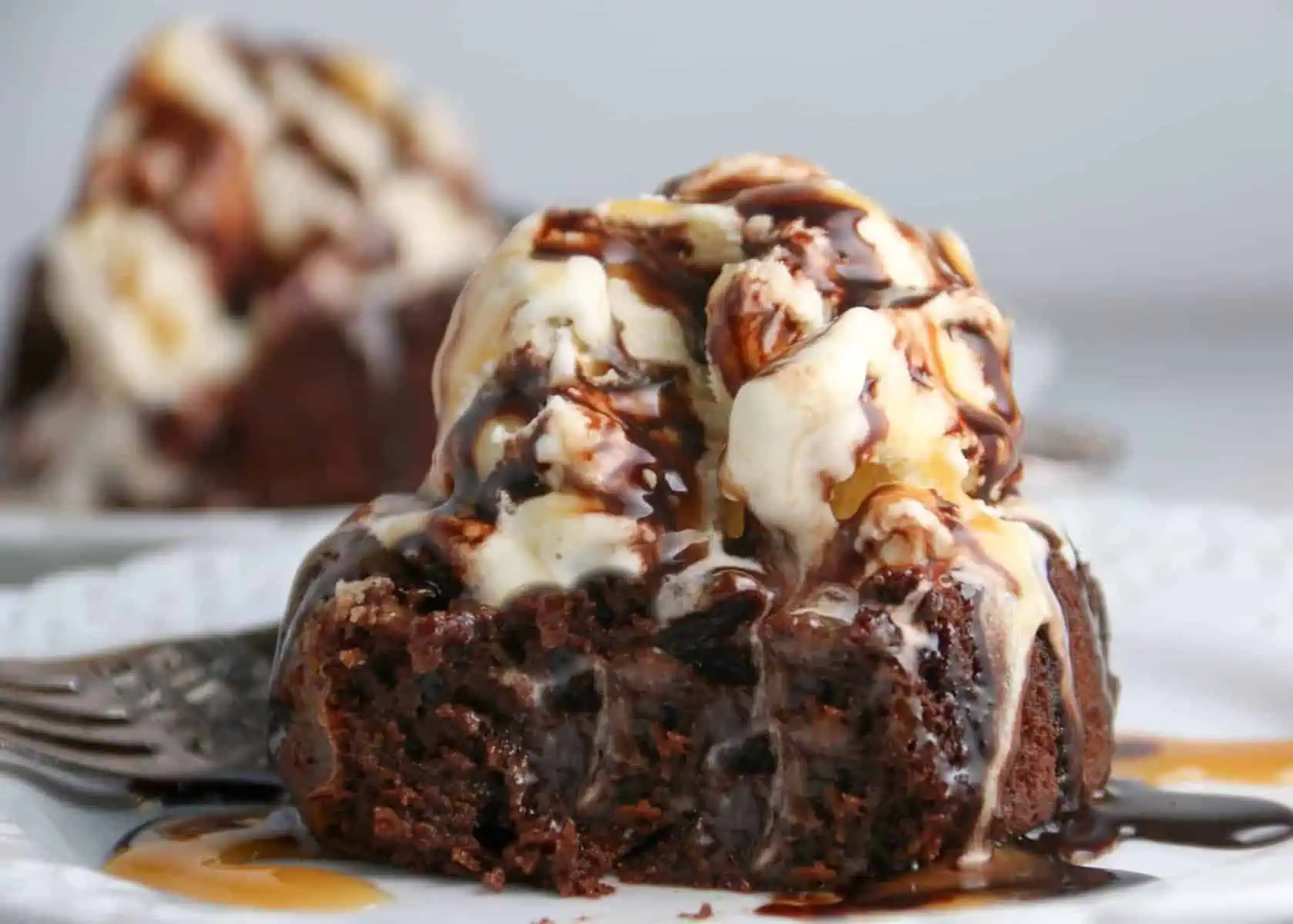 chocolate lava cake topped with ice cream