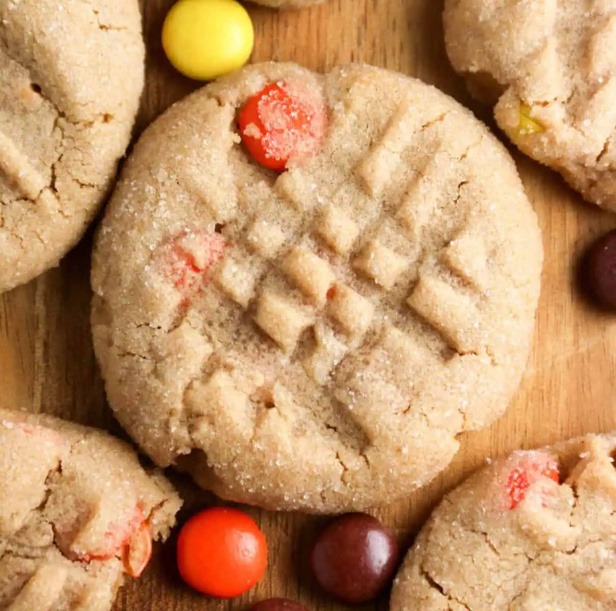 a peanut butter cookie with reese's pieces