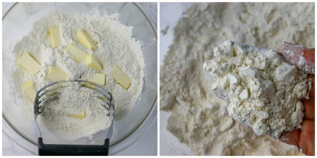 cutting the butter into the flour