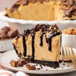 slice of no bake peanut butter pie on a plate