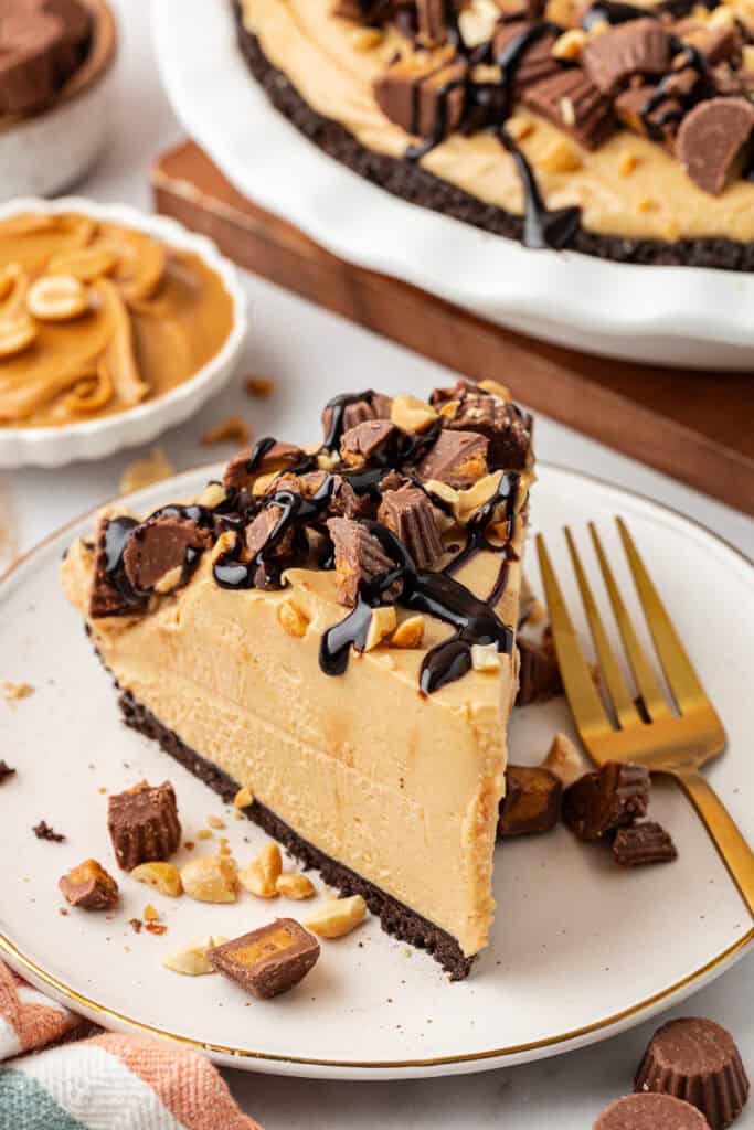 slice of no bake peanut butter pie