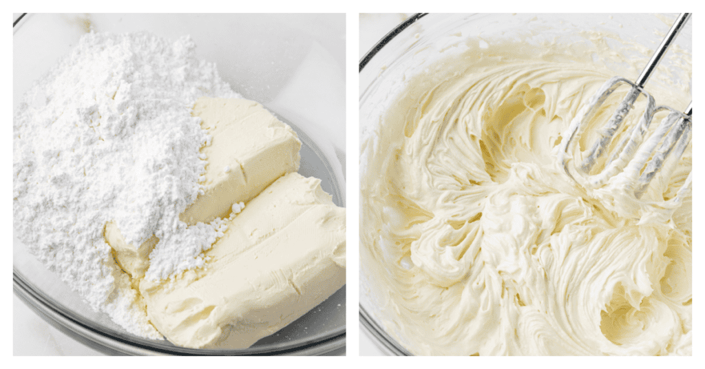 cream cheese and powdered sugar beaten together