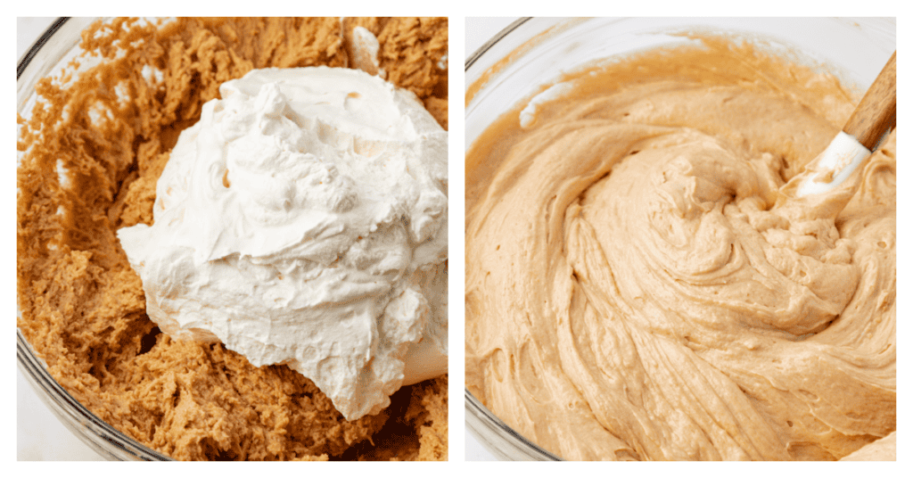 whipped cream folded into no bake peanut butter pie mixture