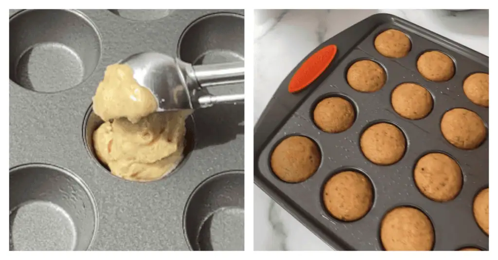 batter scooped into a muffin pan and baked