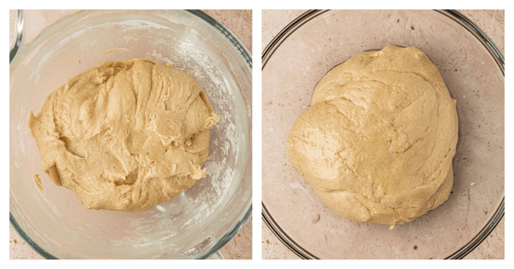 cinnamon roll dough kneaded in bowl