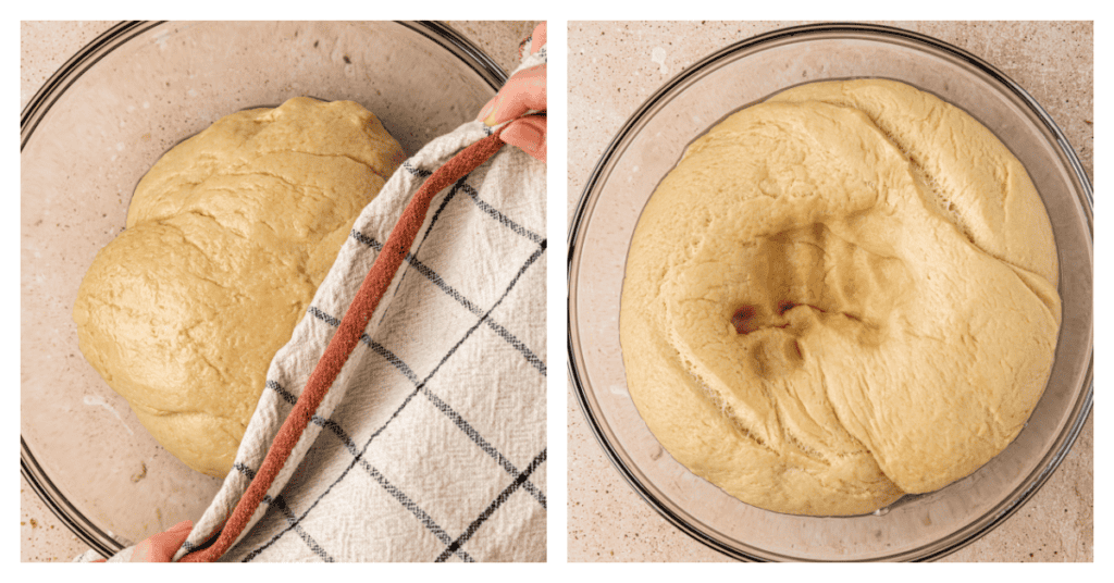 cinnamon roll dough risen and then punched down