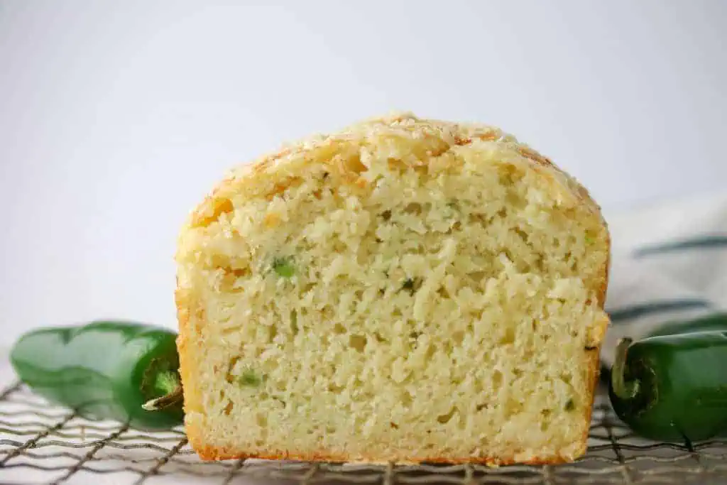 loaf of jalapeno cheddar bread cut in half