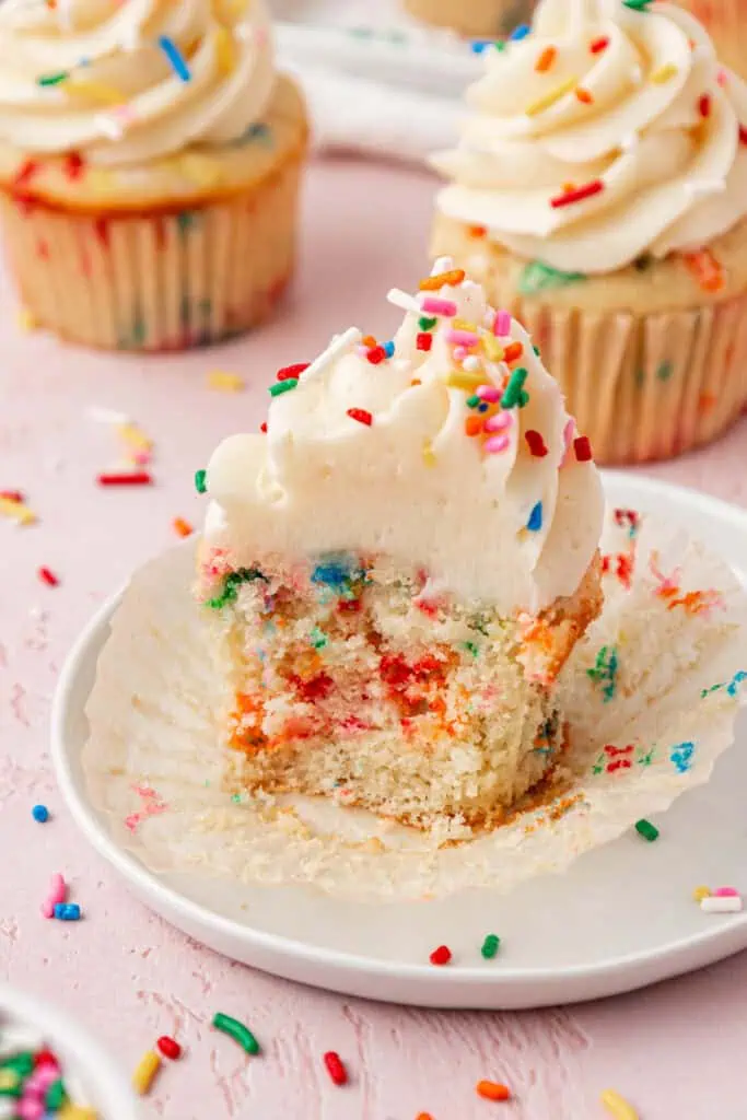 funfetti cupcake cut in half