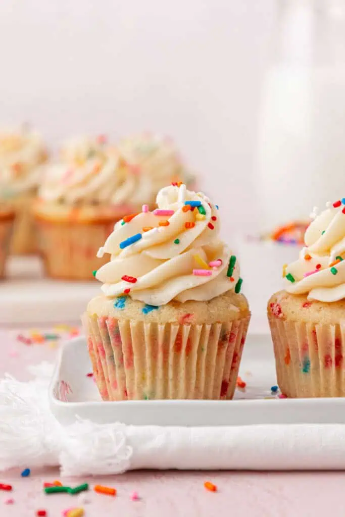 funfetti cupcake on a plat