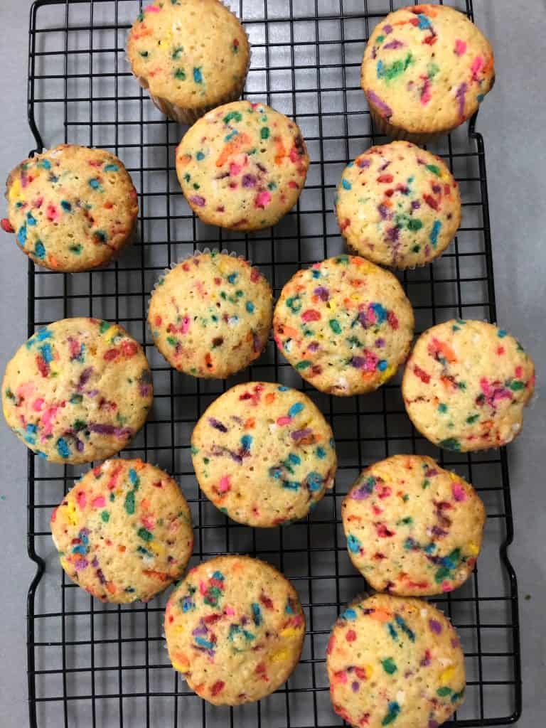 funfetti cupcakes on cooling rack