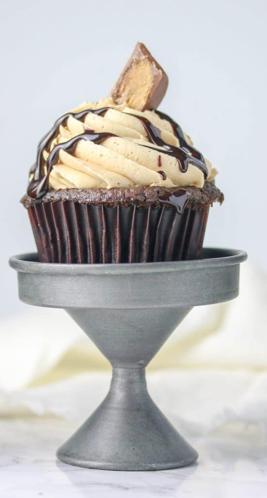 Peanut Butter frosting on a chocolate cupcake