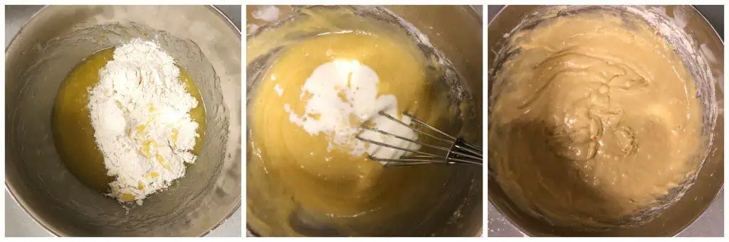 flour and milk added to funfetti cupcake batter