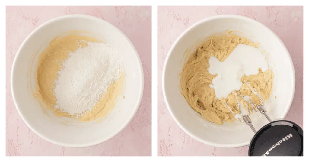 flour and buttermilk added to cupcake batter