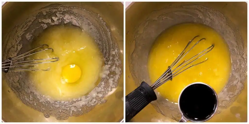 egg and vanilla whisked in bowl for funfetti cupcakes