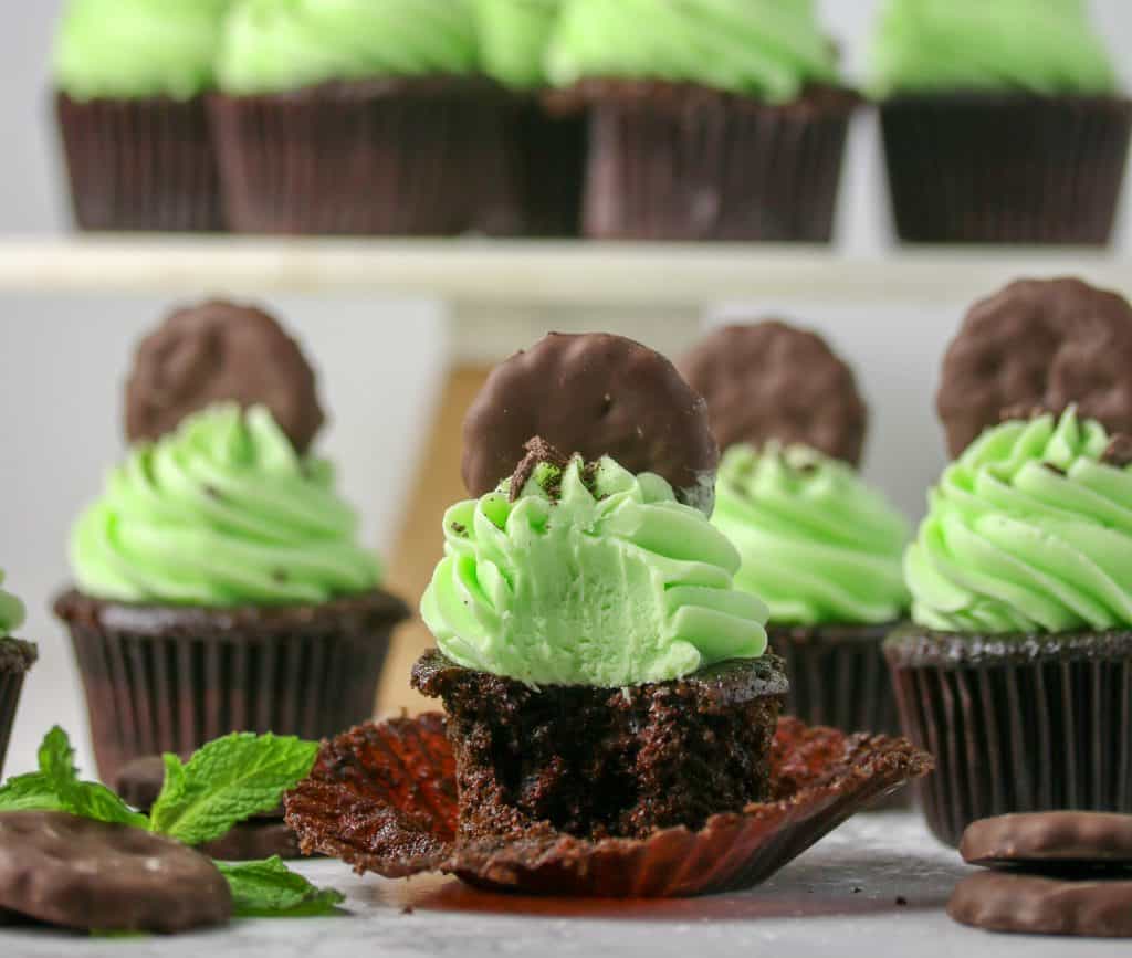 Thin Mint Cupcake with a bite taken out of it