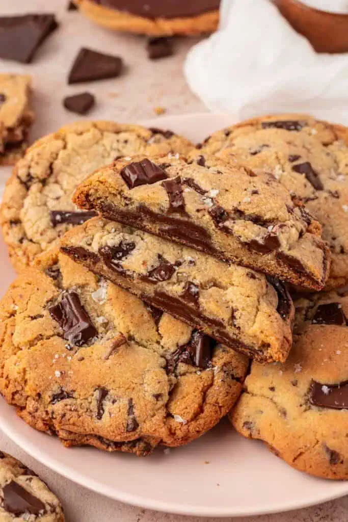 jacque torres chocolate chip cookie cut in half