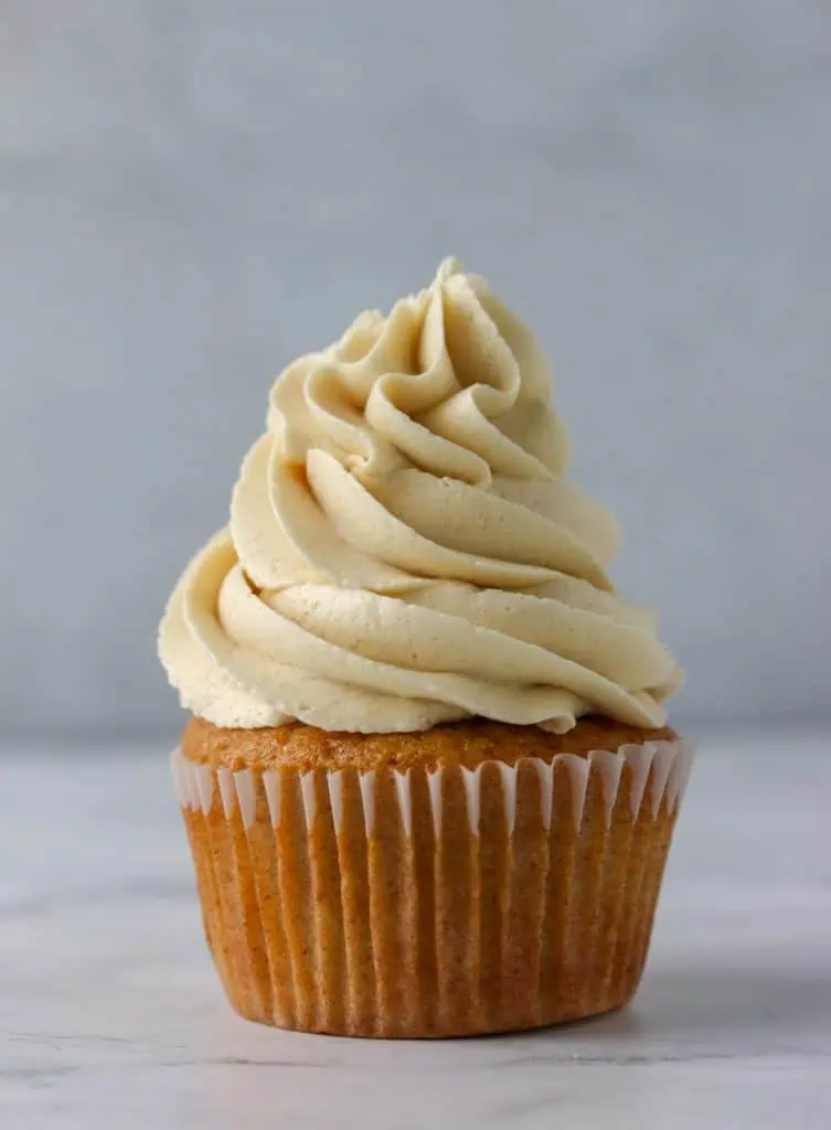 cupcake topped with brown sugar buttercream frosting