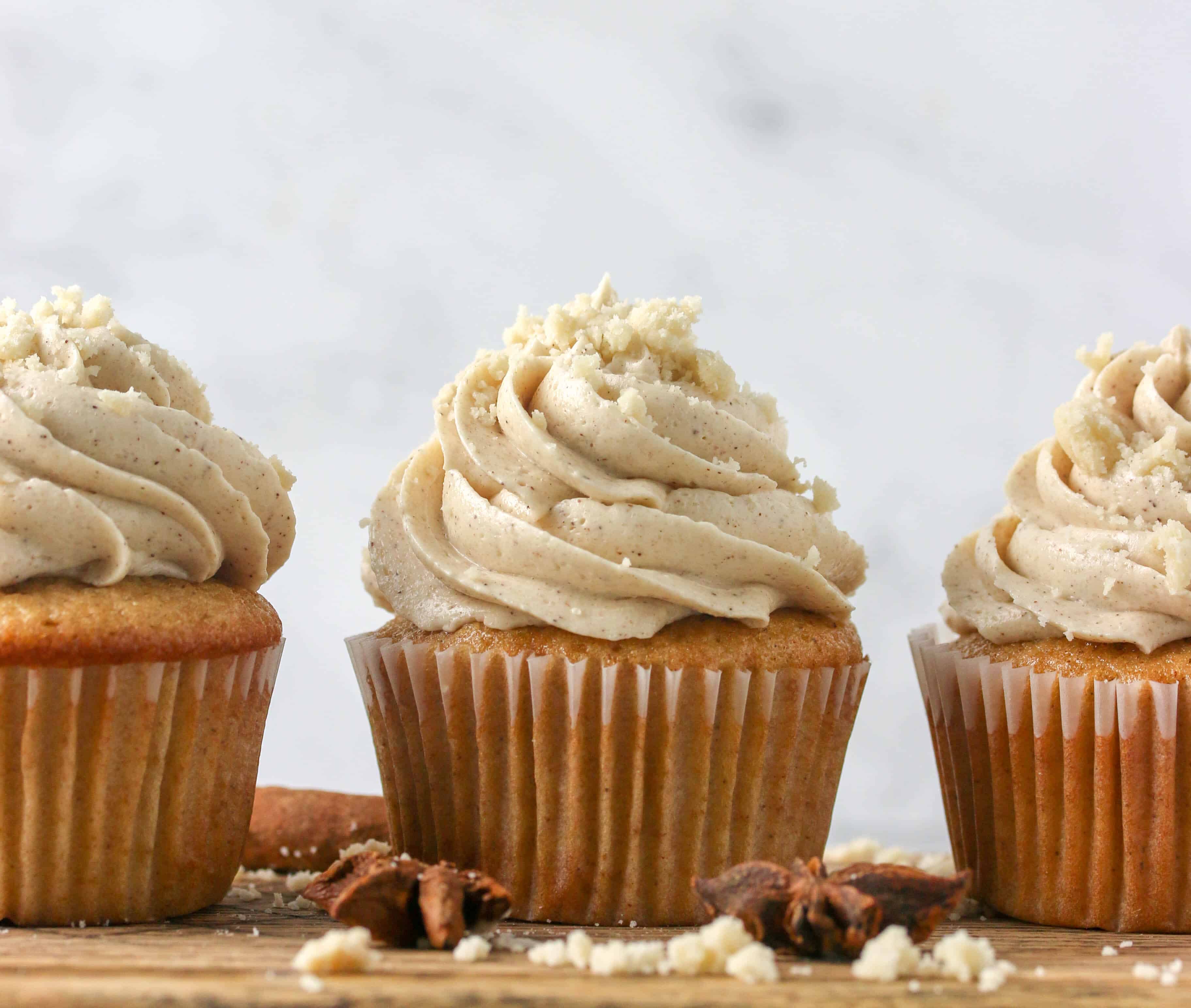 three apple cider cupcakes