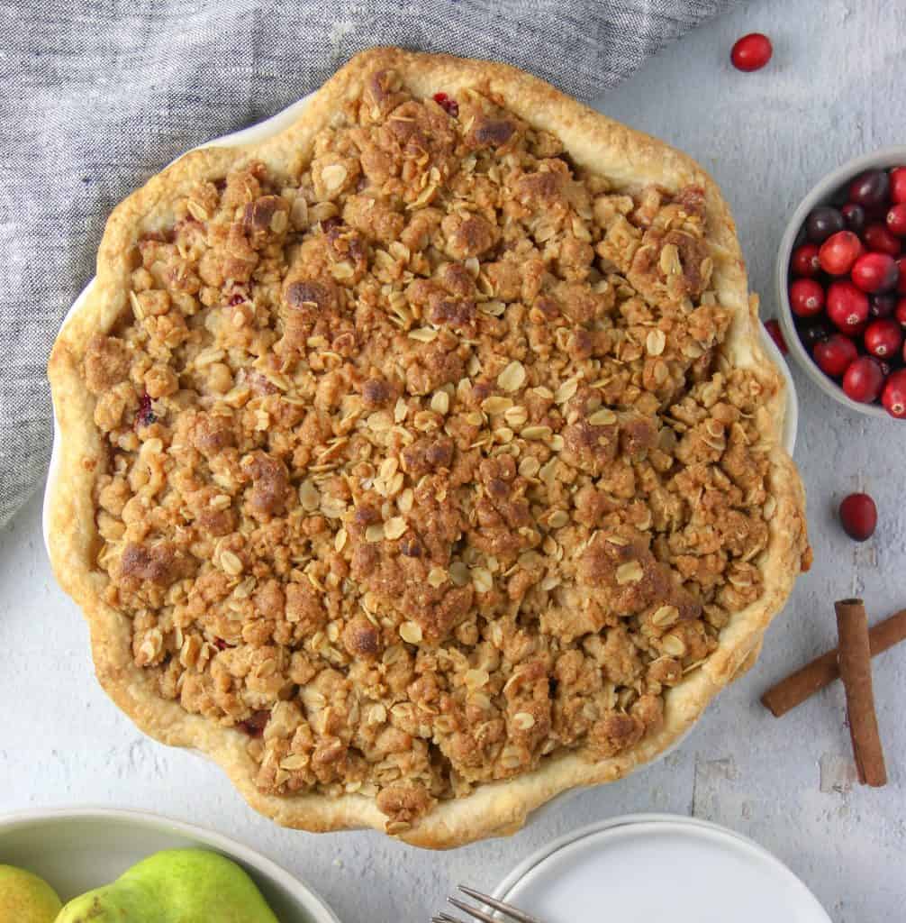 whole pie with oatmeal streusel
