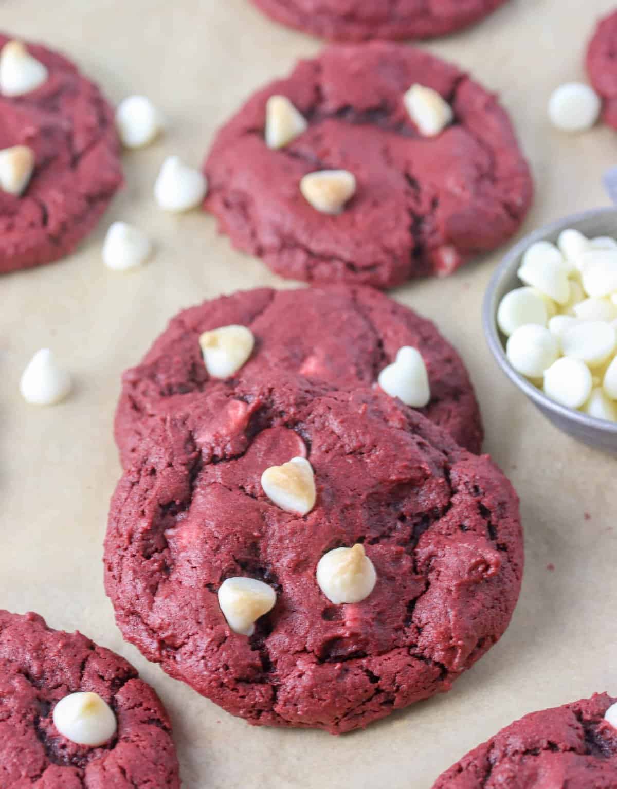 Red Velvet White Chocolate Chip Cookies - Boston Girl Bakes